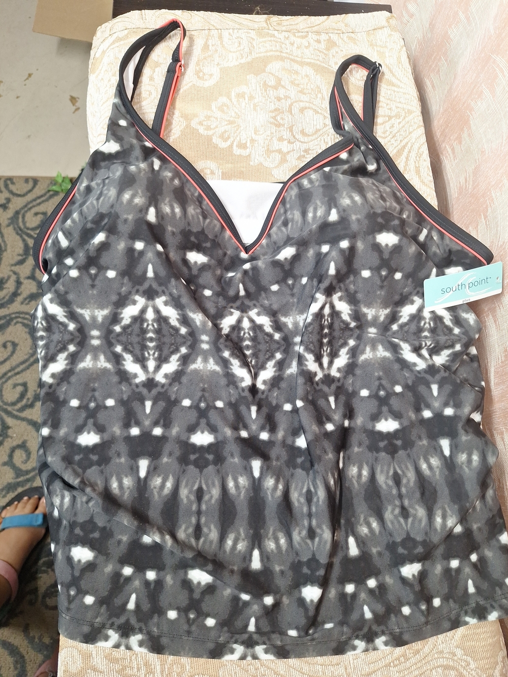 South Point Women's Black & White Tie-Dye Swim Camisole with Contrast Trim SizeW